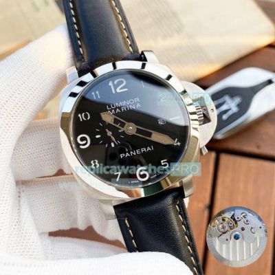 Replica Panerai Luminor Marina SS Black Dial Black Leather Strap Watch